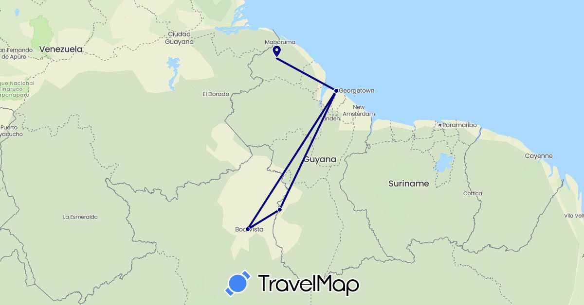 TravelMap itinerary: driving in Brazil, Guyana (South America)